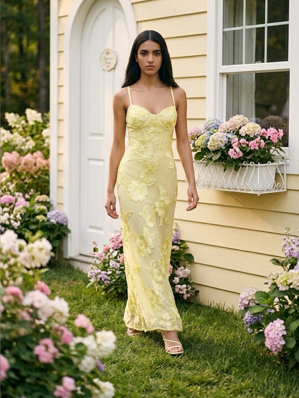 Yellow Floral Embroidered Maxi Dress